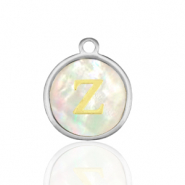 Colgantes Acero Inox 12mm concha letra Z Blanco (color natural)-plateado