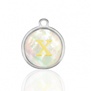 Colgantes Acero Inox 12mm concha letra X Blanco (color natural)-plateado