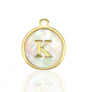Colgantes Acero Inox 12mm concha letra K Blanco (color natural)-dorado