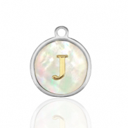 Colgantes Acero Inox 12mm concha letra J Blanco (color natural)-plateado