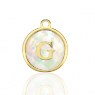 Colgantes Acero Inox 12mm concha letra G Blanco (color natural)-dorado
