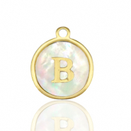 Colgantes Acero Inox 12mm concha letra B Blanco (color natural)-dorado