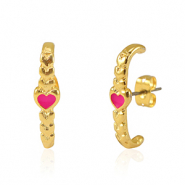 Fornituras metálicas DQ pendiente corazón Dorado-rosa fucsia néon (sin níquel)