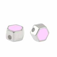 Abalorios metálicos DQ hexágono Plata vieja-lila rosa (sin níquel)