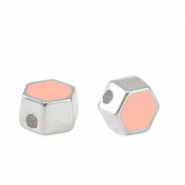 Abalorios metálicos DQ hexágono Plata vieja-rosa salmón (sin níquel)