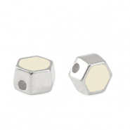 Abalorios met&aacute;licos DQ hex&aacute;gono Plata vieja-blanco marfil (sin n&iacute;quel)