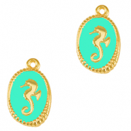 Colgantes metálicos DQ caballito de mar Dorado-azul veraman (sin níquel)