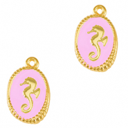 Colgantes metálicos DQ caballito de mar Dorado-lila rosa (sin níquel)