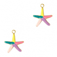 Colgantes Acero Inox estrella de mar esmalte Dorado-multicolor