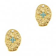 Colgantes Acero Inox irregular cruz esmalte Dorado-azul claro