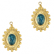 Colgantes Acero Inox ovalado con piedra natural Dorado-azul m&aacute;rmol