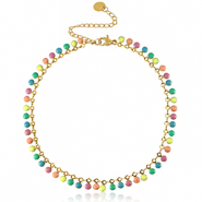 Pulseras tobillera Acero Inox eslabón esmalte Dorado-multicolor