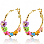 Pendientes Acero Inox criolla flor 35mm Dorado-multicolor