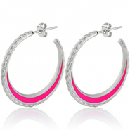 Pendientes Acero Inox criolla 30mm Plateado-magento