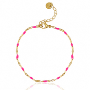 Pulseras Acero inox Rosa fucsia ne&oacute;n-dorado