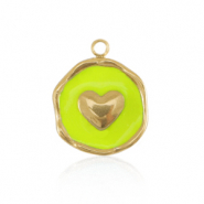 Colgantes Acero Inox coraz&oacute;n Dorado-amarillo ne&oacute;n
