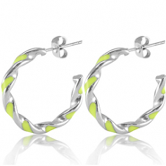 Pendientes Acero Inox Verde lima ne&oacute;n-plateado