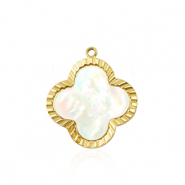 Colgantes Acero Inox concha tr&eacute;bol Dorado-blanco (color natural)