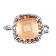 Entrepieza de cristal cuadrado Rosa melocot&oacute;n-plateado