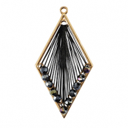 Colgantes tejidos con hilo macram&eacute; y abalorios faceteados rombo Dorado-negro met&aacute;lico