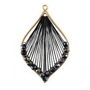 Colgantes tejidos con hilo macram&eacute; y abalorios faceteados gota Dorado-negro met&aacute;lico