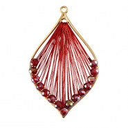 Colgantes tejidos con hilo macram&eacute; y abalorios faceteados gota Dorado-rojo met&aacute;lico