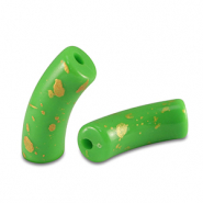 Abalorios acr&iacute;licos tubo brillante Verde claro-dorado