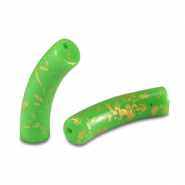 Abalorios acr&iacute;licos tubo brillante Verde claro-dorado