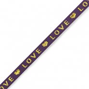 Cinta con texto "love" Púrpura-oro