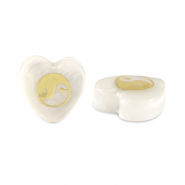 Abalorios de cristal coraz&oacute;n look de concha Yin & Yang Blanco-dorado