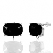 Pendientes de Cristal con anilla rect&aacute;ngulo Negro-plateado