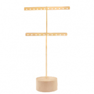 Expositor de Joyería para pendientes forma en T y base de madera Natural-dorado