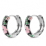 Metal TQ lat&oacute;n criolla esmalte flor Plateado-negro rosa