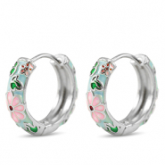Metal TQ lat&oacute;n criolla esmalte flor Plateado-rosa azul