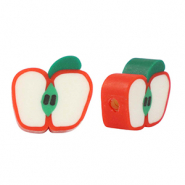 Abalorios de pol&iacute;meros manzana Rojo-blanco