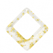 Colgantes de resina con flores secas rombo Amarillo