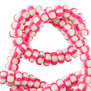 Abalorios de pol&iacute;meros rondeles 7mm Blanco-rosa ne&oacute;n