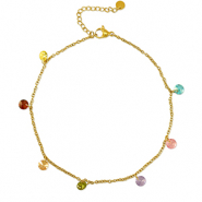 Pulseras tobillera Acero Inox piedra Dorado-multicolor
