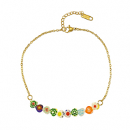 Pulseras Acero Inox millefiori Dorado-multicolor