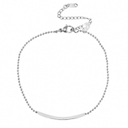 Pulseras tobillera Acero Inox cadena de bola tubo & cristal Plateado