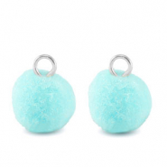 colgantes pompón con anilla 10mm Plateado-azul aquamarina