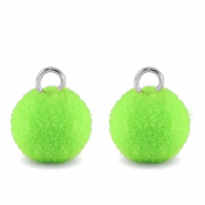 colgantes pompón con anilla 10mm Plateado-verde néon
