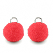 colgantes pompón con anilla 10mm Plateado-rosa néon
