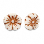 Abalorios Checos flor 9mm Marr&oacute;n cobrizo met&aacute;lico-blanco