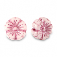 Abalorios Checos flor 9mm Rosa magenta met&aacute;lico-blanco