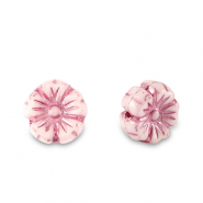 Abalorios Checos flor 7mm Rosa magenta met&aacute;lico-blanco