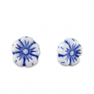 Abalorios Checos flor 7mm Azul fuerte-blanco
