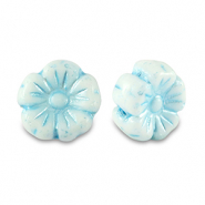 Abalorios Checos flor 9mm Azul claro met&aacute;lico-blanco