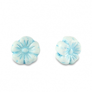 Abalorios Checos flor 7mm Azul claro met&aacute;lico-blanco