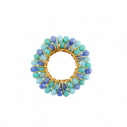 Colgantes Acero Inox faceteados 24mm Azul-dorado